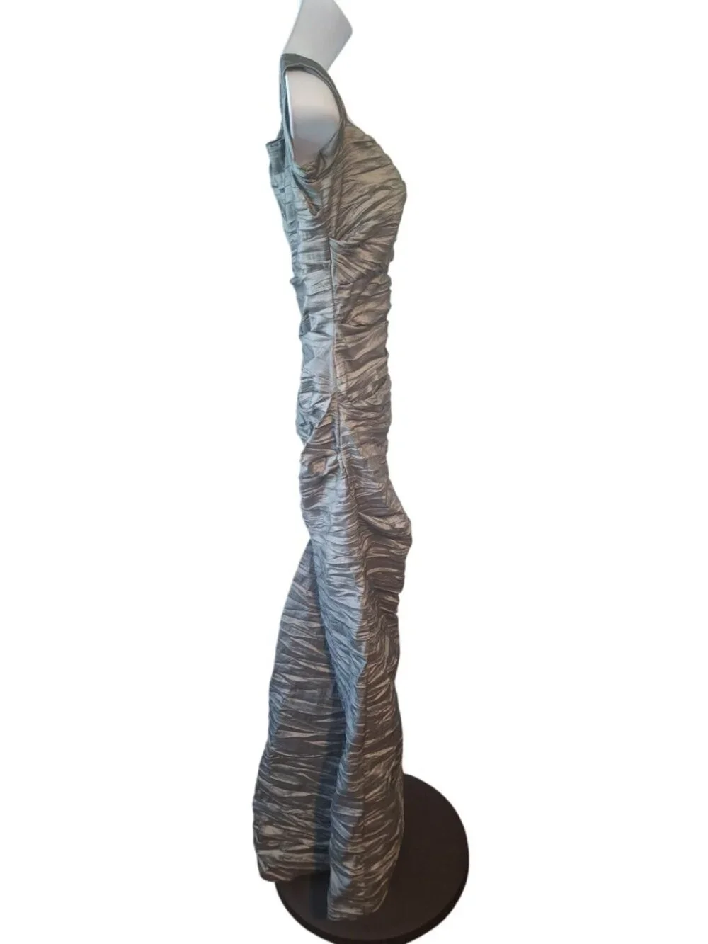 Alex Evenings Gown 8 Silver Gray Ruched Jeweled Maxi Dress Y2K Formal Glam